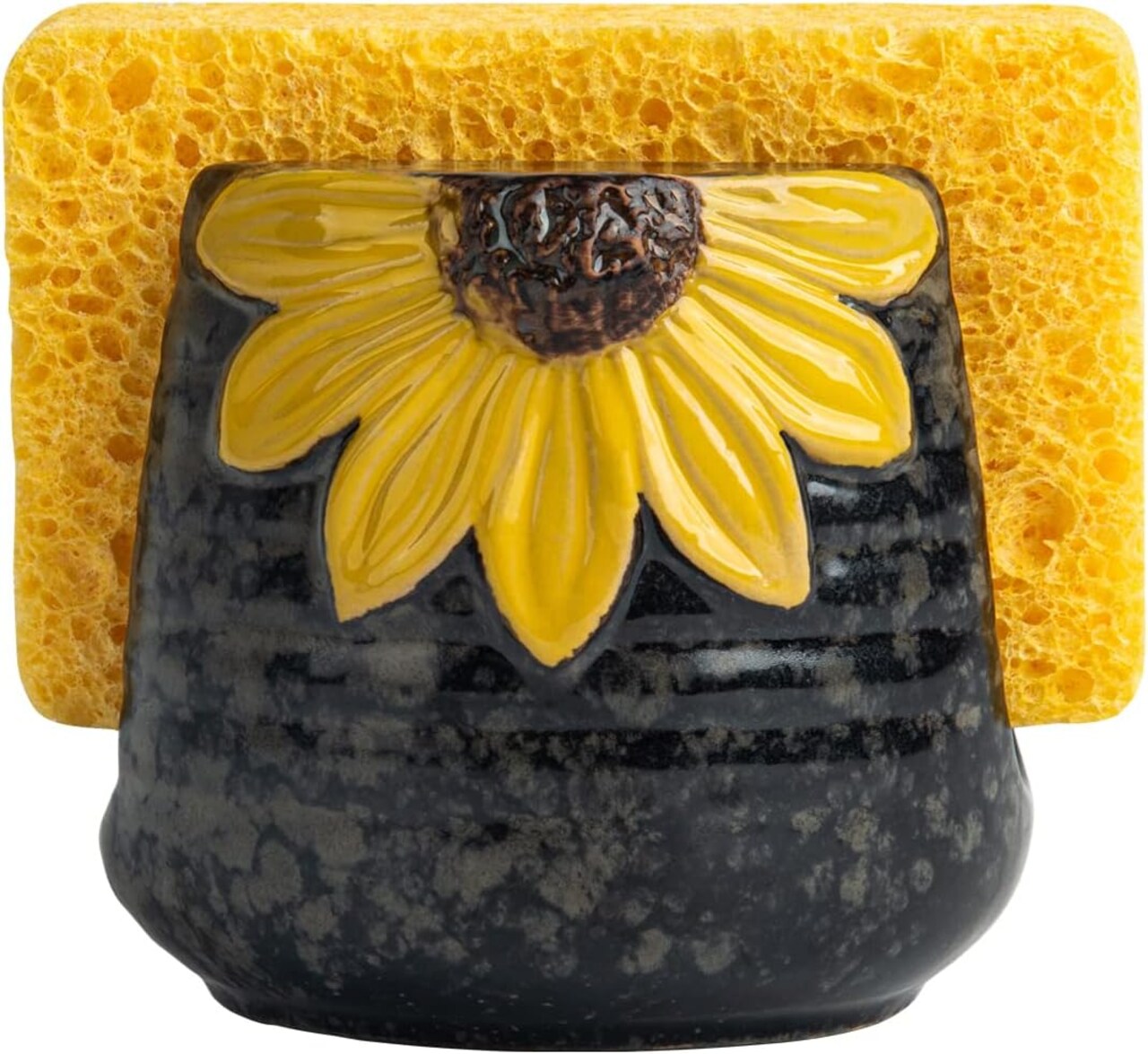 Sunflower Sponge Holder for Kitchen Sink, Yellow Ceramic Drying Rack, Kitchen Sink Organizer, Decor